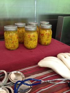 corn relish processed with gloves lids utensil